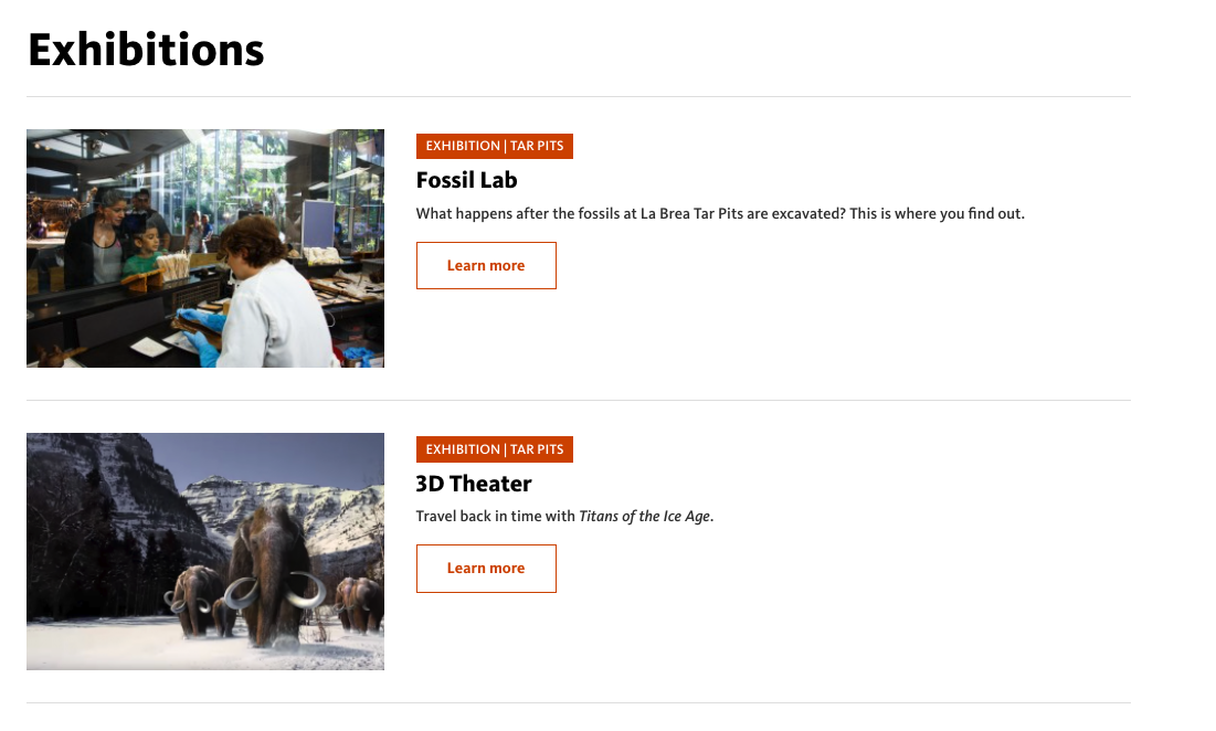 Exhibitions by Topic views reference with the 'Mammoths' (Argument: 2) topic selected
