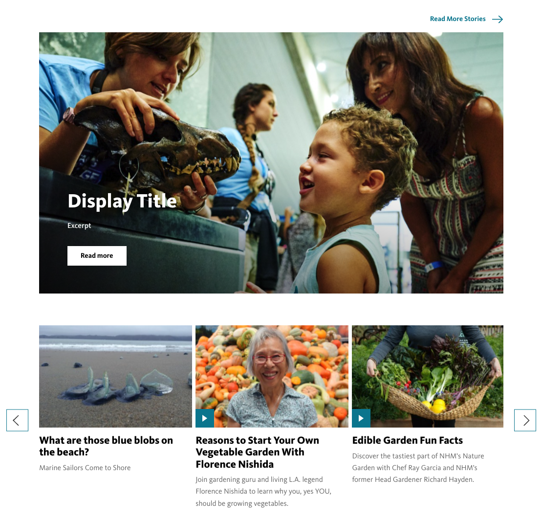 Stories views reference with the 'Latest + Featured' display selected